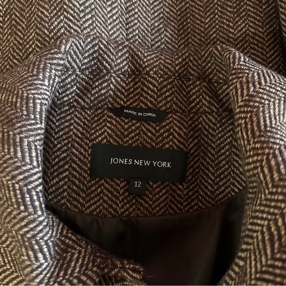 Jones New York Herringbone Brown Trench Coat - Picture 2 of 8